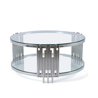 Ensemble de tables basses rondes en verre miroir de luxe pour salon, cadre en métal argenté noir en acier inoxydable doré
