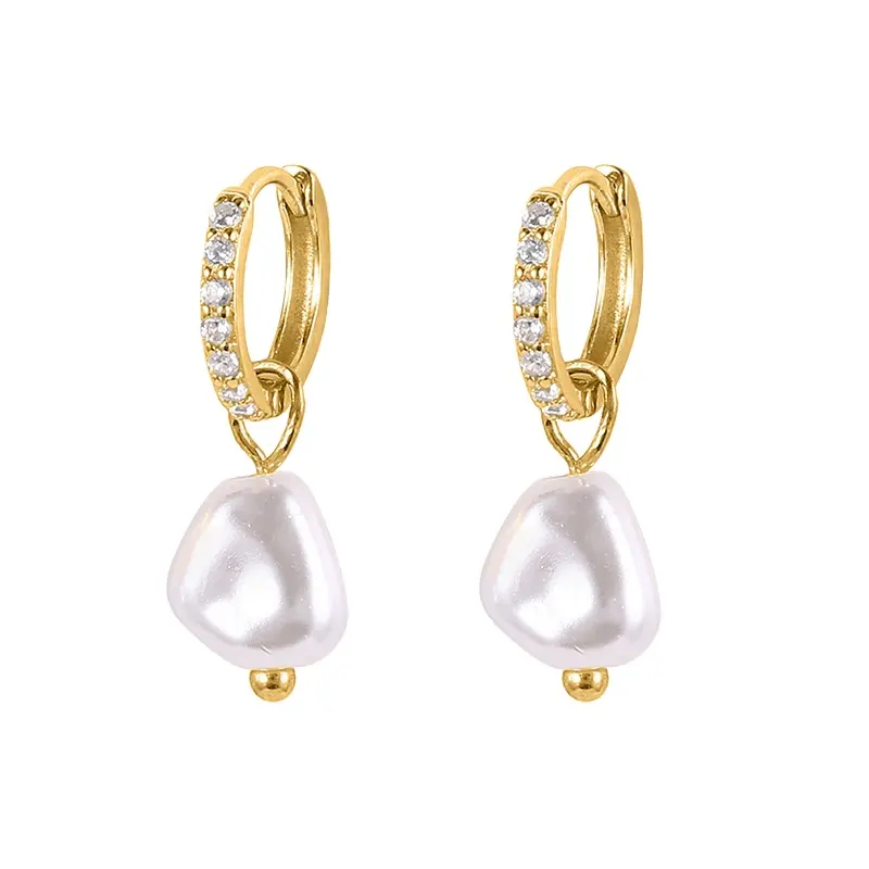 Classic elegant INS fashion 925 sterling silver gold plated zircon pearl hoop drop earings