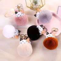 Llavero de Gato con Pompón, Colgante de Gato de Pelo Sintético Esponjoso, Adorno para Llaves, Decoración para Coche, Accesorios para Bolso de Mujer
