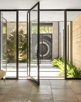 Porte pliante extérieure à cadre en aluminium ultra fin sans rail inférieur, verre trempé, design moderne, gain de place