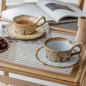 Juego de Taza y Platillo de Café Vintage, Hecho en Horno, con Asa Redonda, para Té de la Tarde, Color Sólido, Estilo de Diseño Británico - Product Image 3