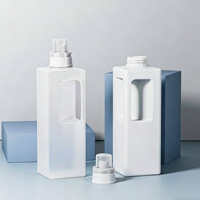 Bouteille de détergent à lessive carrée avec poignée en PE, logo personnalisé, 1,25 L, 1250 ml, distributeur, soins personnels, gel douche, bouteille en plastique