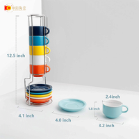 Tasse à café empilable en céramique de voyage personnalisée en gros tasses personnalisées tasse de petit déjeuner tasses empilables portables avec support