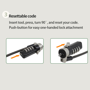 MK852 Combinación de contraseña de 4 dígitos reiniciable Bloqueo de <span class=keywords><strong>cable</strong></span> para computadora portátil Se adapta a ranuras de 3x5mm con cabezal de bloqueo giratorio de 360 ° - Product Image 4