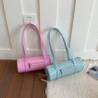 Bolsos cilíndricos de lunares 2026 para mujer, bolso de hombro y axila color caramelo con cremallera y costuras