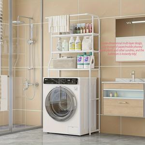 Support de Machine à laver de salle de bain sans perçage Support de rangement en acier robuste Base de montage adhésive sous vide Multi-étagères à 3 couches - Product Image 2