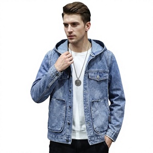 Chaqueta de Mezclilla Lavada para Hombre Mego Industry, Estilo Casual, de Algodón, con Botones, Cierre de un Solo Pecho, Color Azul Vintage, para Primavera - Product Image 1