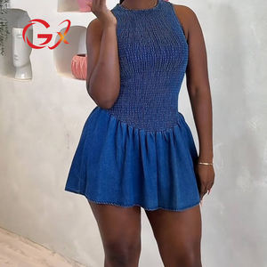 GX5280 أزياء النساء ملابس البوتيك بلا أكمام الدنيم خط اللباس السيدات ملابس الشارع الأنيق الجينز فستان صغير - Product Image 1