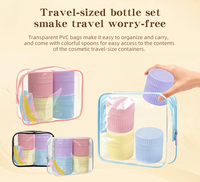 Ensemble de pots de voyage en silicone étanches, contenants rechargeables pour crèmes cosmétiques avec sac en PVC transparent et cuillères pour articles de toilette