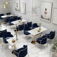Table et chaises de café de luxe populaires en velours rose avec pieds dorés, mobilier pas cher pour café, restaurant, Foshan