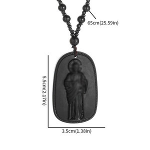 <span class=keywords><strong>Collier</strong></span> pendentif <span class=keywords><strong>Bouddha</strong></span> en verre imitation <span class=keywords><strong>obsidienne</strong></span> et jade vert, figurine religieuse sculptée, chaîne perlée style Hip Hop, vente en gros - Product Image 4