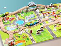 80 pièces ville blocs jouets ensemble piste de trafic urbain voiture en bois jouet puzzle blocs de construction