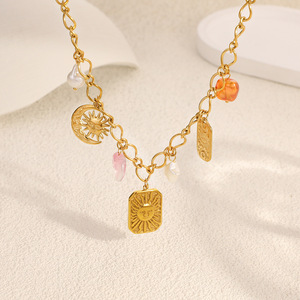 Collier pendentif Soleil Lune Étoile en alliage de zinc plaqué or 18 carats, chaîne de pull, bijou cadeau - Product Image 3