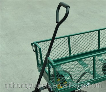 Heavy Duty Cast Iron Garden Wagon Cart 3.50-4 Pneumatic Foldable Hand Trolley Four-Wheel Platform Mesh Tools OEM 250kg Load