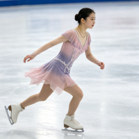 Robe de patinage artistique rose et violette dégradée avec strass, volants et maille, pour femmes et filles