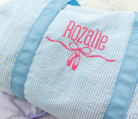 Sac de voyage pliable promotionnel personnalisé pour enfants, motif rayé Seersucker, idéal pour la danse et les week-ends
