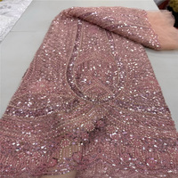 5 Yards de Tissu en Maille Tricoté à la Main 100% Acrylique avec Broderie de Perles et de Paillettes, Accessoires de Robe en Dentelle