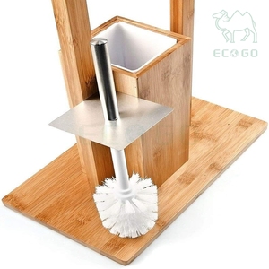 Bathroom Accessories Free Standing Display Shelf Bamboo Wood Rolling Paper Storage Organizer Toilet Brush Holders - Product Image 3