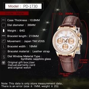 Reloj de Cuarzo Automático para Mujer PAGANI DESIGN PD1730, Reloj de Lujo con Cristal de Zafiro, Correa de Cuero, Resistente al Agua, Cronómetro Multifuncional - Product Image 6