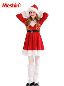 Nuevo Disfraz de Santa Claus con Capucha de Terciopelo para Niñas, Vestido de Navidad para Fiestas Infantiles, Poliéster MS, Actualización 2026 - Product Image 3