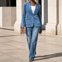 Veste en jean noire pour femme, manches bouffantes, 100% coton, coupe courte, boutons argentés, style streetwear, automne