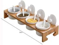 Pot à épices à grille unique vente en gros étagère en bois boîte d'assaisonnement de comptoir de cuisine pot à épices vide en céramique blanche avec support en bambou