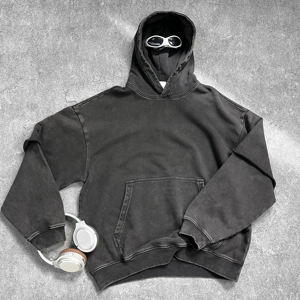 Sweat à capuche thermique rétro délavé pour homme, style streetwear, 430 g/m², 100 % coton, coupe oversize ample en molleton bouclette, très populaire - Product Image 5