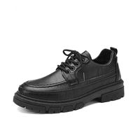 Chaussures décontractées en cuir pour hommes, style coréen, tendance, noires, à bout large, à ouverture peu profonde