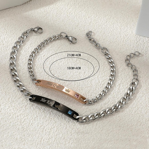 Bracelet vierge en acier inoxydable plaqué or 18 carats PVD, bracelet de couple, cadeau Saint-Valentin, chaîne gravable avec couronne, cœur et zircon - Product Image 4