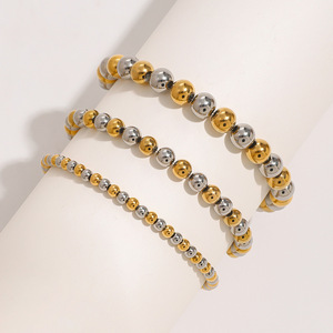 Elegant Beaded <b>Bracelet</b> 18k Gold Stainless Steel <b>Ball</b> Shape Elastic Cord Unisex Jewelry Gift - Product Image 1