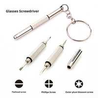 Outil de réparation 3-en-1 en acier pour lunettes et montres, avec porte-clés, finition naturelle, mini tournevis manuel portable 10x2x5cm – Vente chaude
