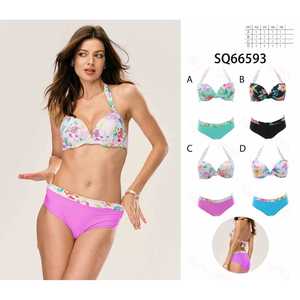 Costume da bagno bikini imbottito da donna a due pezzi con top a fascia e slip a vita alta con laccetti laterali, ideale per l'estate e la spiaggia - Ingrosso 66593 - Product Image 1