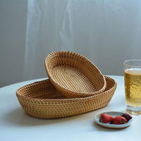 Panier en rotin nordique, panier de rangement en bois tressé, panier à fruits de style scandinave pour la cuisine