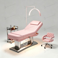 Camilla de Masaje de Lujo de Acero Inoxidable Plateado con Calefacción, Inclinación y 4 Motores, Cama Eléctrica para Tratamientos Faciales, Belleza, Médicos y de Salón de Pestañas