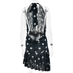 Robes d'été moulantes mini pour femmes, best-seller, à bretelles, imprimé pois numérique, lavables, sexy, en maille, dos nu en V profond - Product Image 5