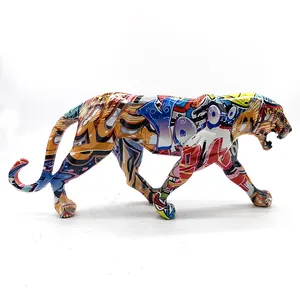 Creative Resin Crafts Animal Art Home Decor Panther Statue Graffiti Leopard Statue Ornaments