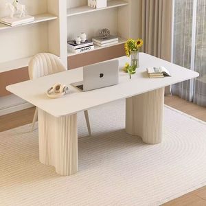 Ensemble de salle à manger moderne crème, table rectangulaire blanche et chaises rembourrées, mobilier minimaliste pour la maison - Product Image 5