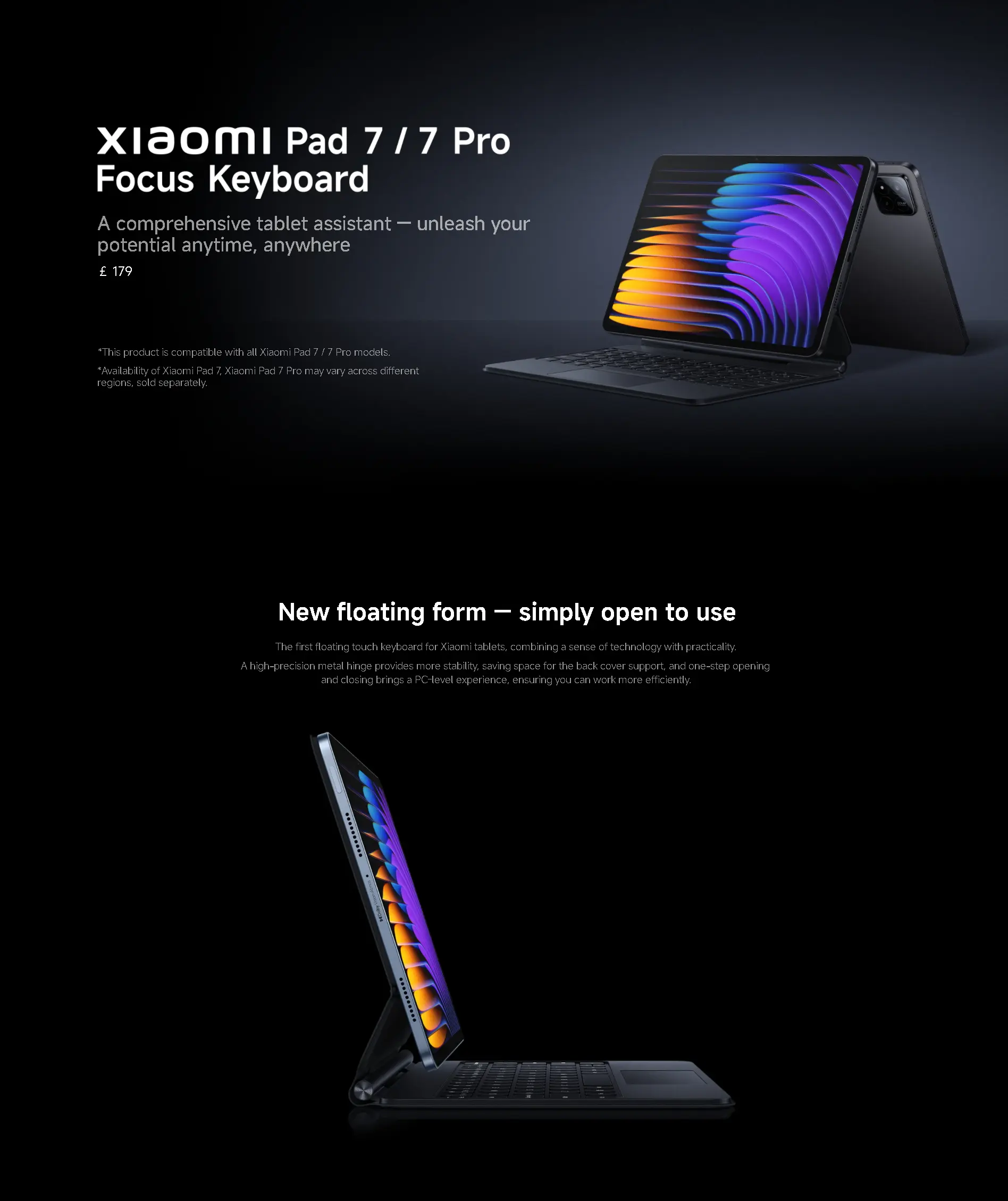 Xiaomi Pad 7/7 Pro Focus Keyboard - 64 Keys, RGB Backlit, Wireless