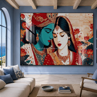 Art mural créatif, impressions numériques, peintures de portraits indiens, peintures en porcelaine cristalline avec cadres en alliage d'aluminium
