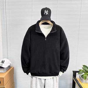 Sweat-shirt polaire en laine à col montant demi-zippé pour homme, style japonais rétro, couleur unie, épais, printemps-automne - Product Image 3