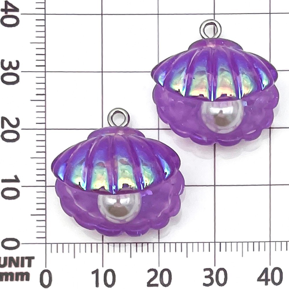Una concha de perla iridiscente de resina morada, 23*23*17 mm - 3,1 g - 24104