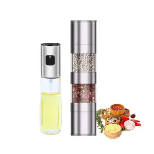 BBQ Tools Factory Sale Stainless Steel 2 in 1 Salt and Pepper Grinder With Oil Sprayer,Wholesale Pepper Mill