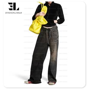 LARSUR Custom <span class=keywords><strong>Factory</strong></span> Distress Wash Cut and Sew Baggy Twill Denim Pants Patch Flare Denim Jeans <span class=keywords><strong>Fifty</strong></span>-<span class=keywords><strong>FIFTY</strong></span> Pantalones de mezclilla para hombres - Product Image 4