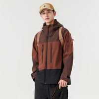 Veste de randonnée imperméable et coupe-vent à capuche pour homme et femme, avec blocs de couleur, pour la montagne, le trekking et le ski
