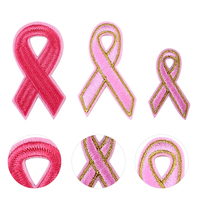Ruban en forme de coeur de couleur rose espoir conception de sensibilisation au Cancer du sein dos adhésif fer sur broderie patchs de vêtement