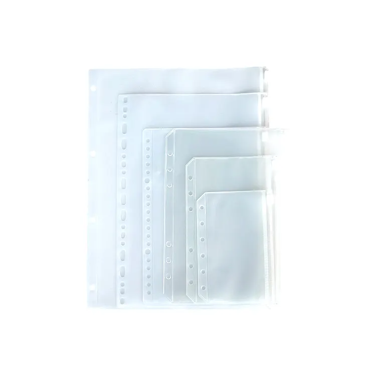 Sobre de plástico A5 con logotipo personalizado, bolsa transparente con cremallera de 6 orificios, resistente al agua, para papelería, gran oferta