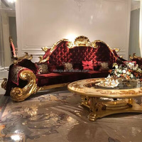 Ensemble de canapés royaux en or American Superstar's Gold, luxe, 1+2+4 places, canapé impérial, bois classique, style royal, tissu rouge