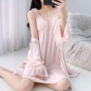 Abito <span class=keywords><strong>da</strong></span> donna per dormire nastro di seta ghiaccio senza spalline puro desiderio stile due pezzi Set per la casa abiti <span class=keywords><strong>da</strong></span> <span class=keywords><strong>notte</strong></span> estate <span class=keywords><strong>Sexy</strong></span> - Product Image 4