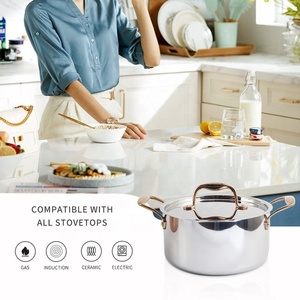 Factory Price Wholesale Heat-resisting Cookware Cooking <b>Pot</b> Tri-Ply Stainless Steel Saucepan - Product Image 3