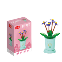 Set Blok Bangunan Bunga African Violet 62PCS, Set Tanaman Pot, Set DIY untuk Mainan Edukasi Anak-Anak